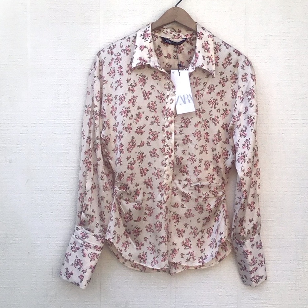 Zara floral button up blouse